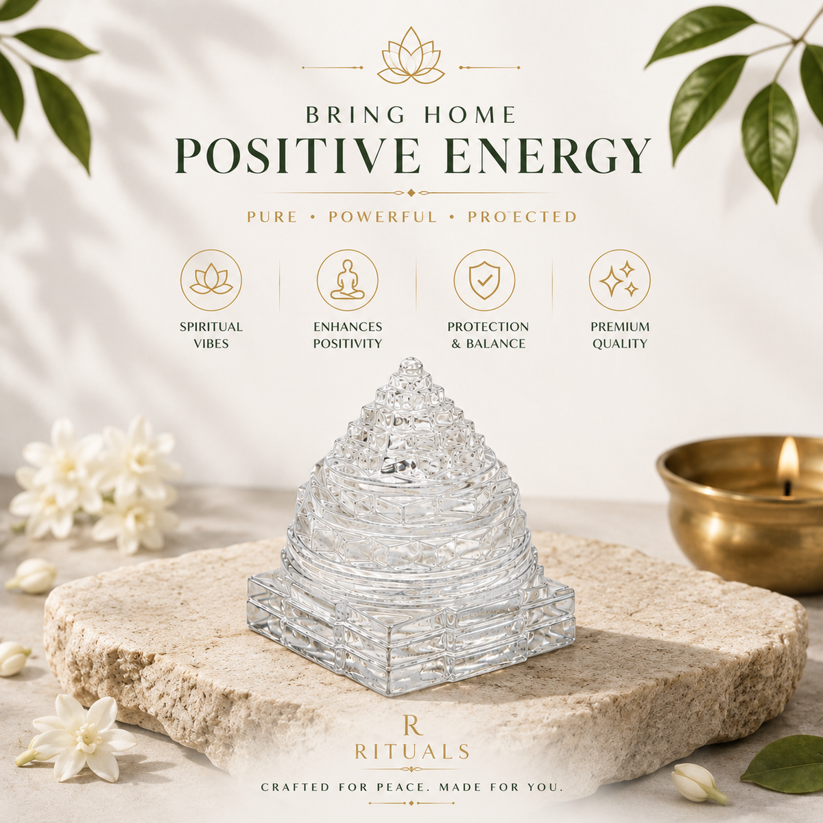 CRYSTAL QUARTZ MERU SHREE YANTRA 2 INCH