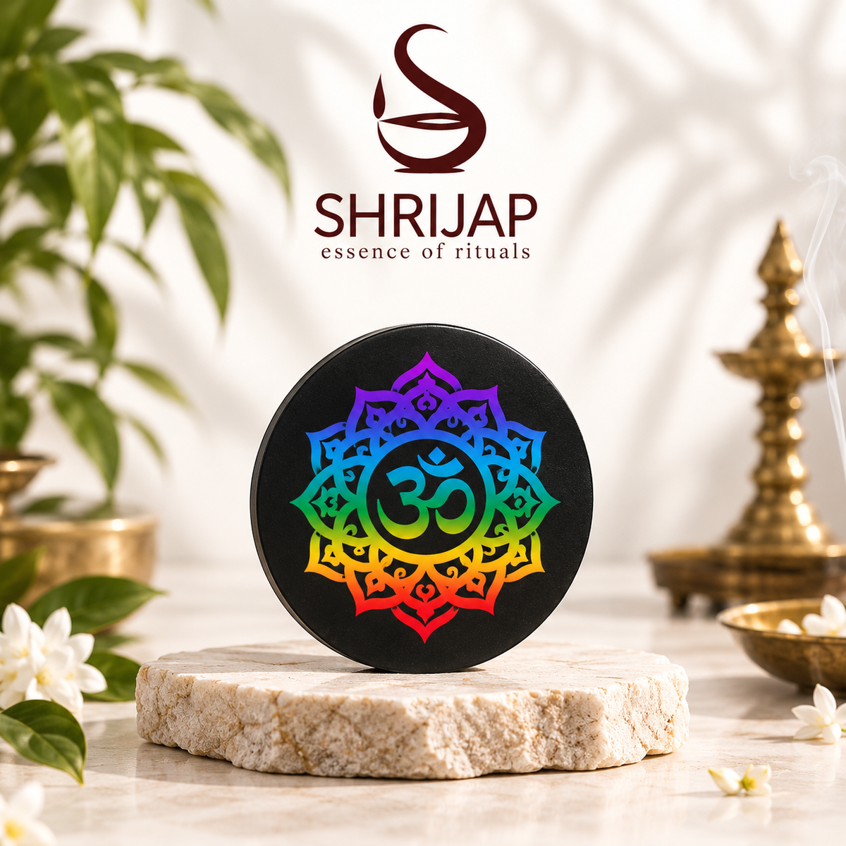 Black Tourmaline Chakra Plate – Om Mandala