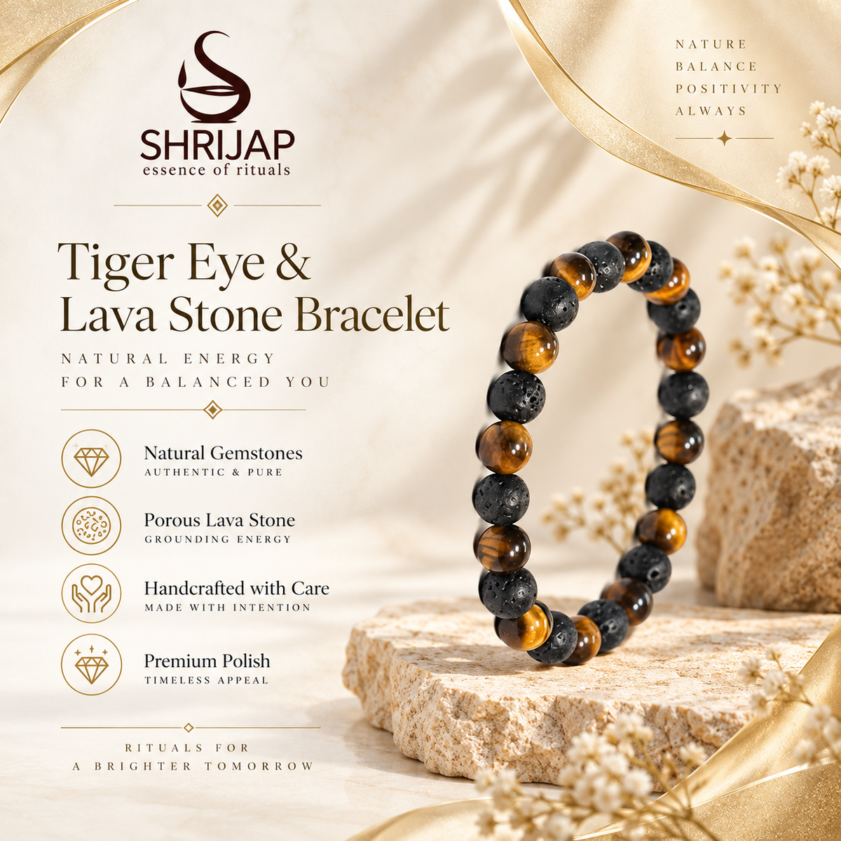 Tiger Eye & Lava Stone Combination Bracelet – 8 MM