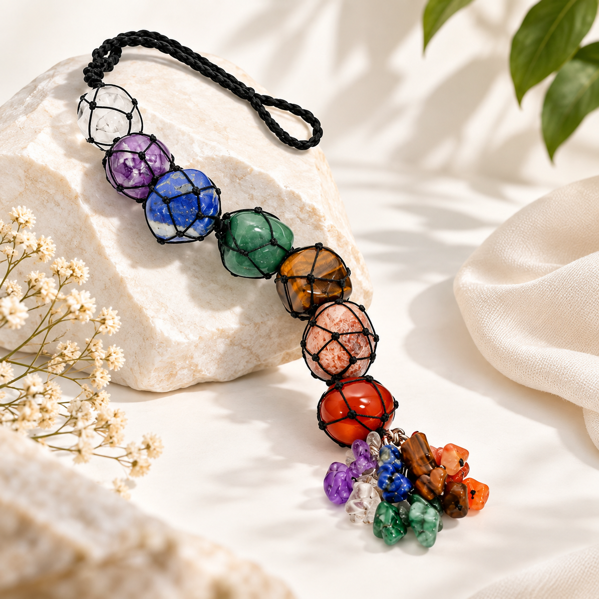 7 Chakra Tumble Hanging – Crystal Healing Vastu Hanger with Chips