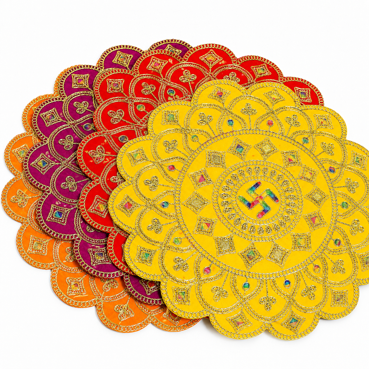 Velvet Swastik Puja Aasan with Jari Work – 16x16 Inch