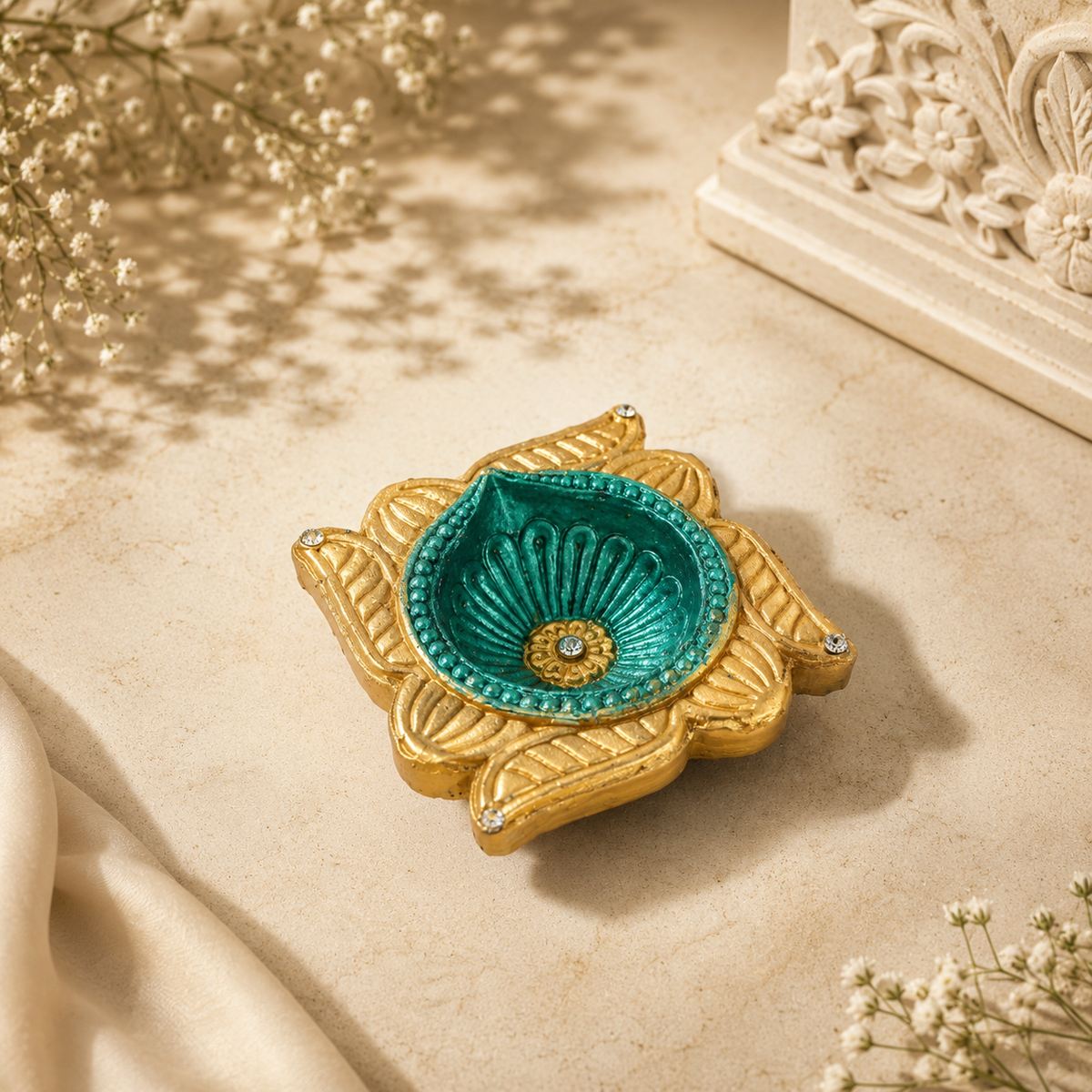 Handpainted Lotus Terracotta Diya – Royal
