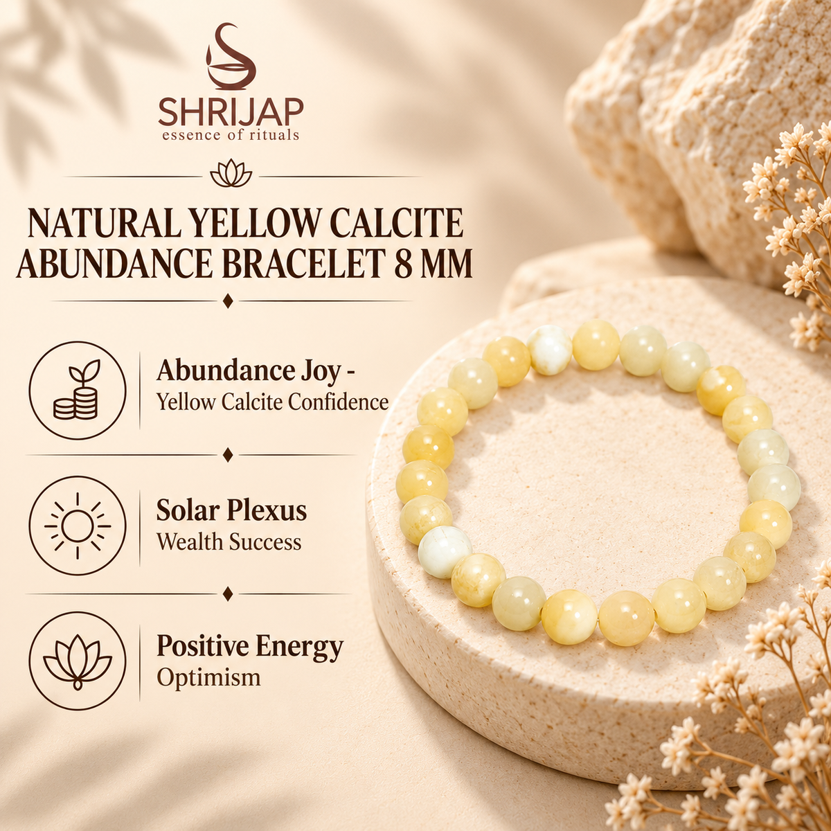 Natural Yellow Calcite Abundance Bracelet – 8 MM