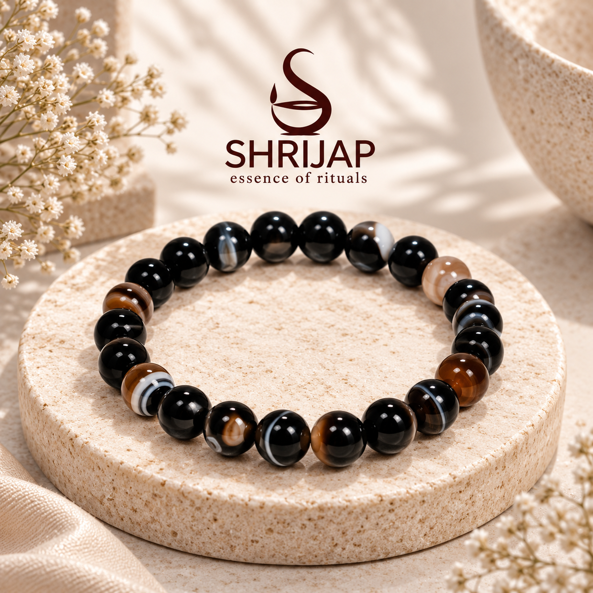 Natural Black Sardonyx Agate Bracelet – Sulemani Hakik – 8 MM