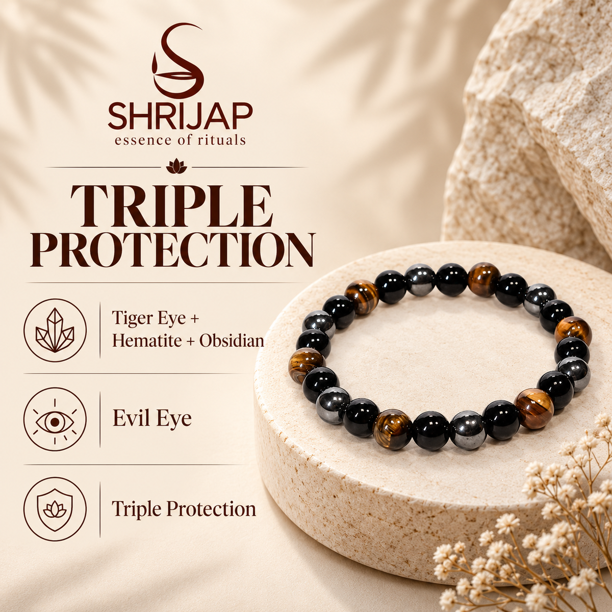 Natural Triple Protection Bracelet – 8 MM