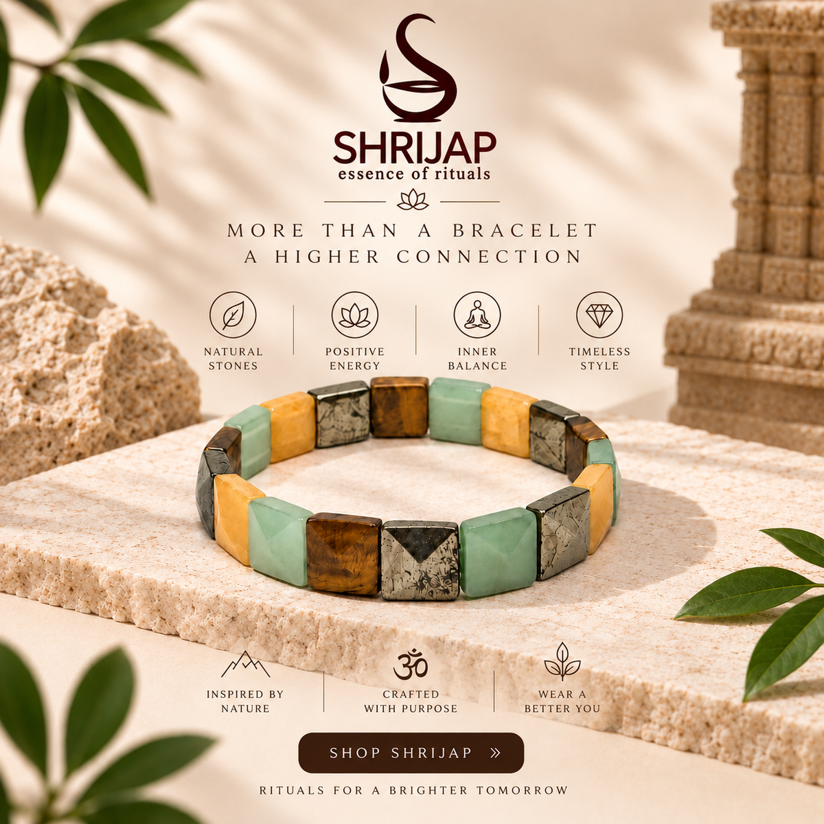 5 Stone Pyramid Money Magnet Bracelet