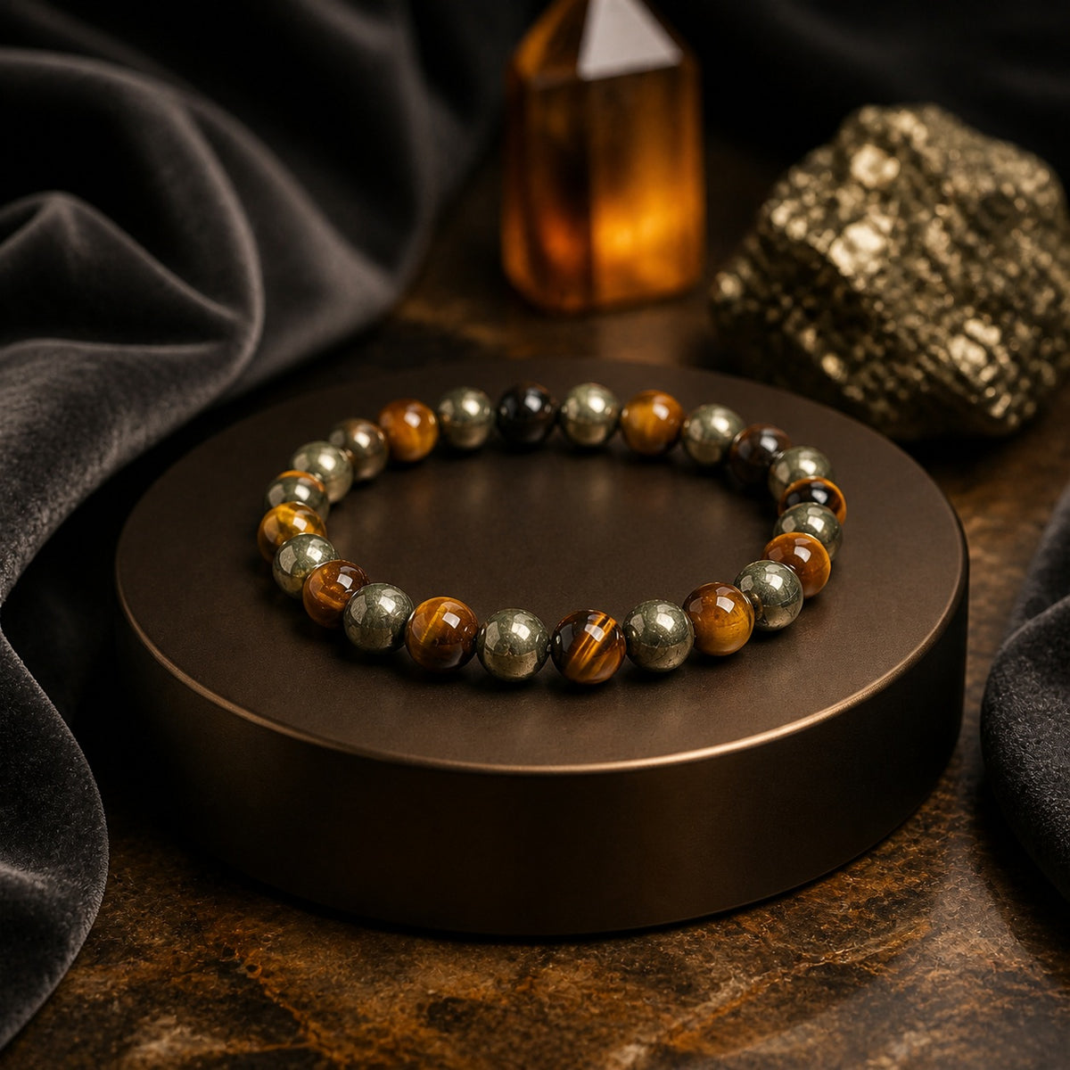 Tiger Eye & Pyramid Combination Bracelet – 8 MM
