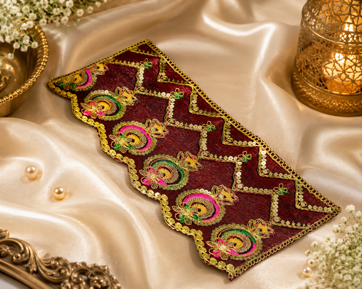 Royal Red Golden Jari Embroidered Chunri – 6x15 Inch