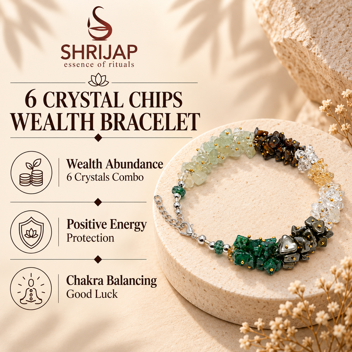 6 Crystal Chips Wealth Bracelet