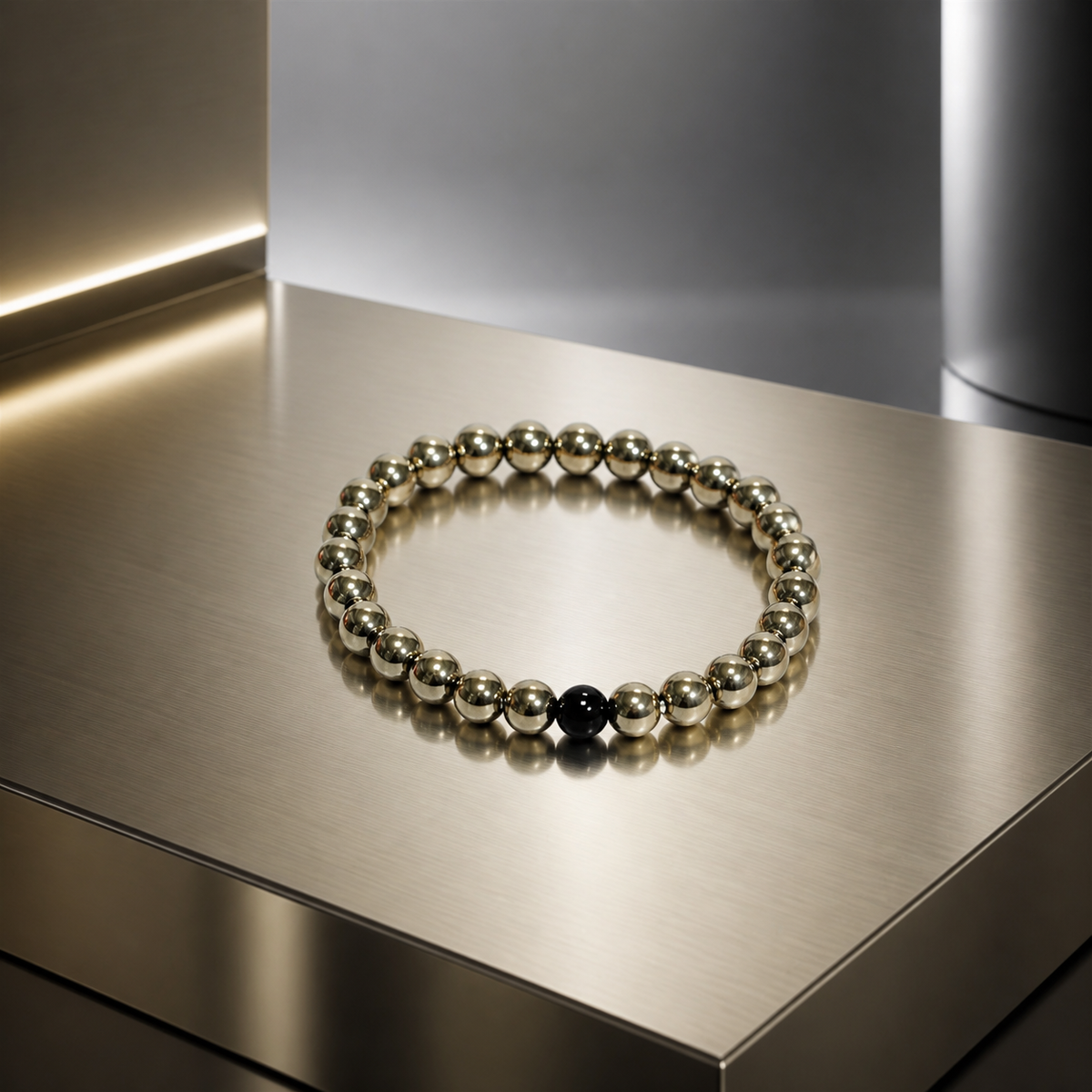 Golden Hematite Bracelet with Black Obsidian Accent – 8 MM