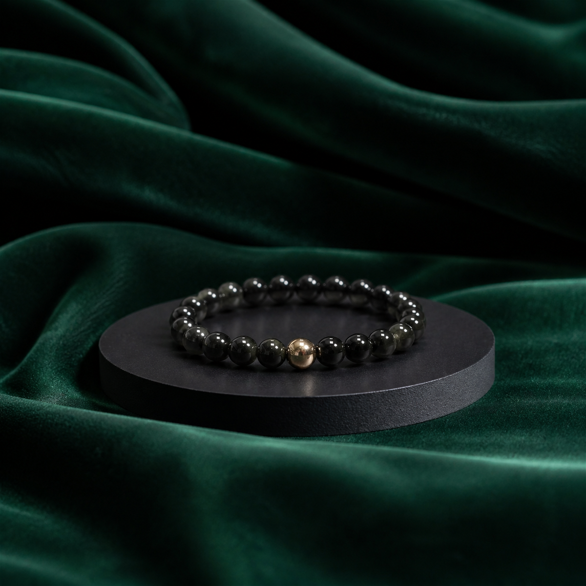 Black Obsidian Bracelet with Golden Hematite Accent – 8 MM