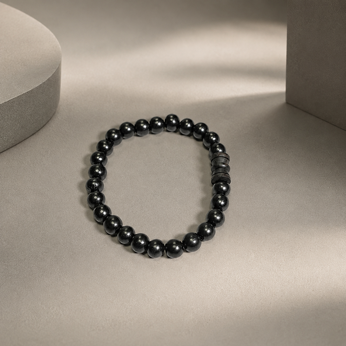 Natural Black Matte Karungali Wood Bracelet with Damru Bead – 8 MM