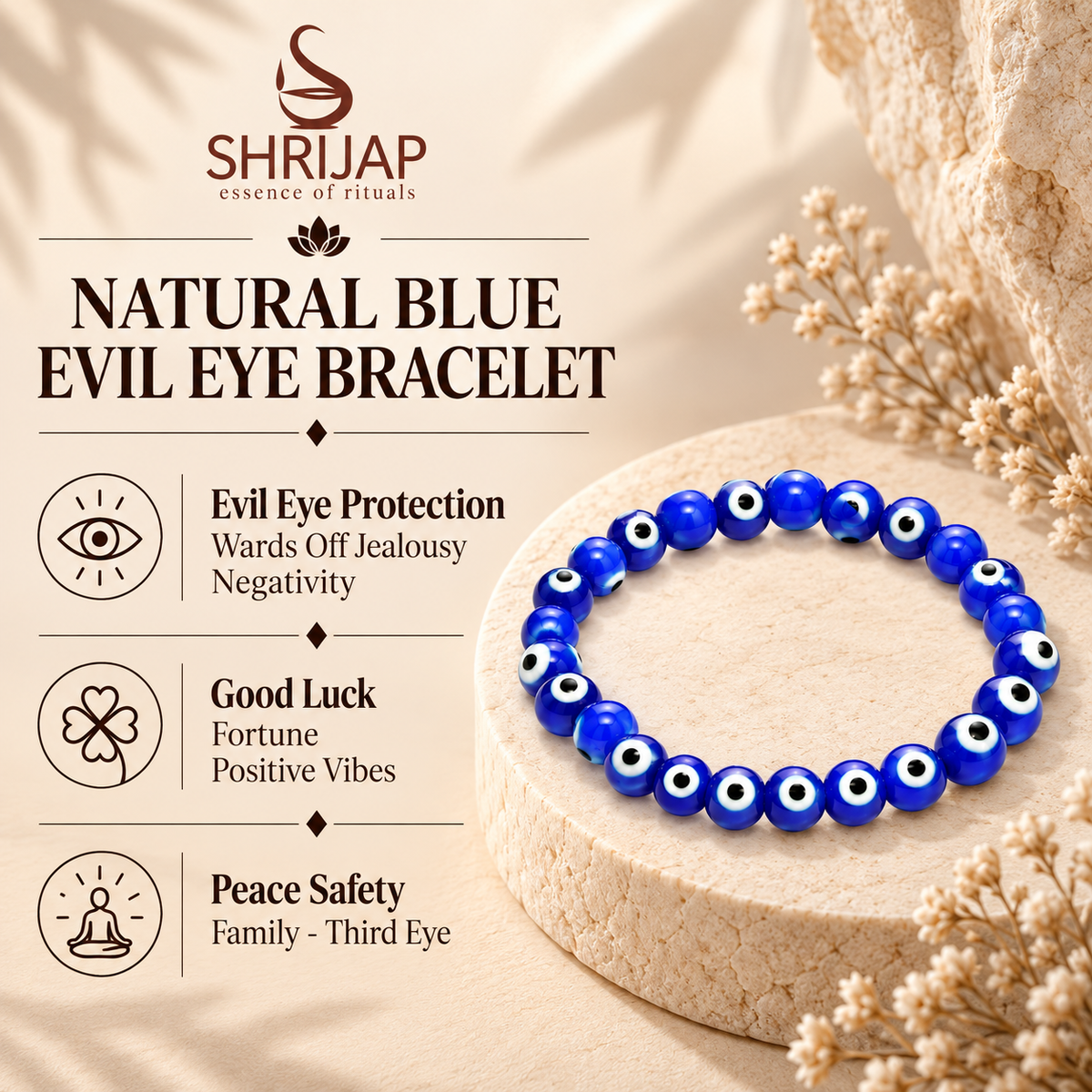 Natural Blue Evil Eye Bracelet 8 MM