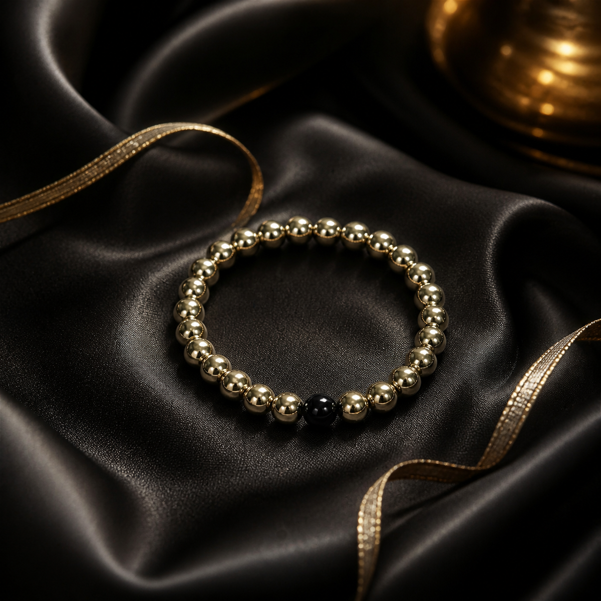 Golden Hematite Bracelet with Black Obsidian Accent – 8 MM