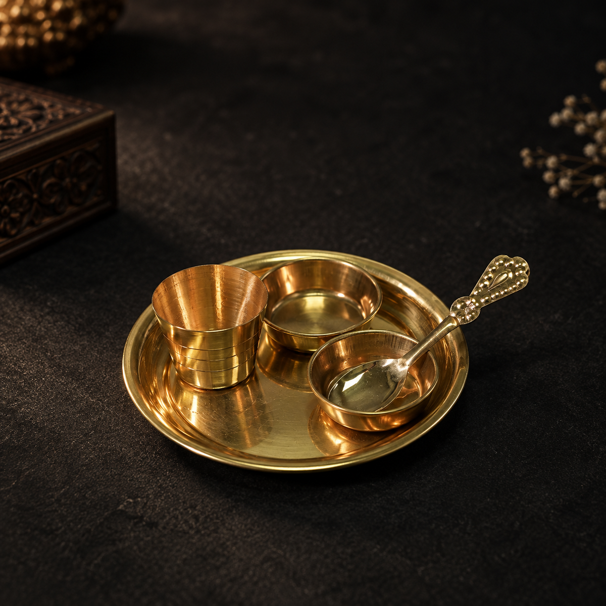 Brass Mini Pooja Thali Set 4 Inch