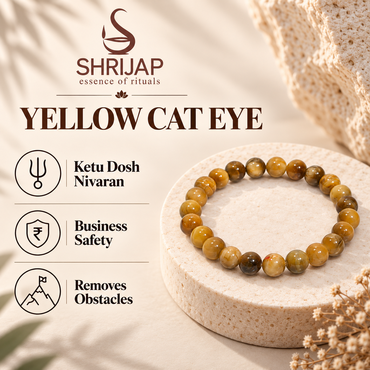 Natural Yellow Cat Eye Bracelet – 8 MM