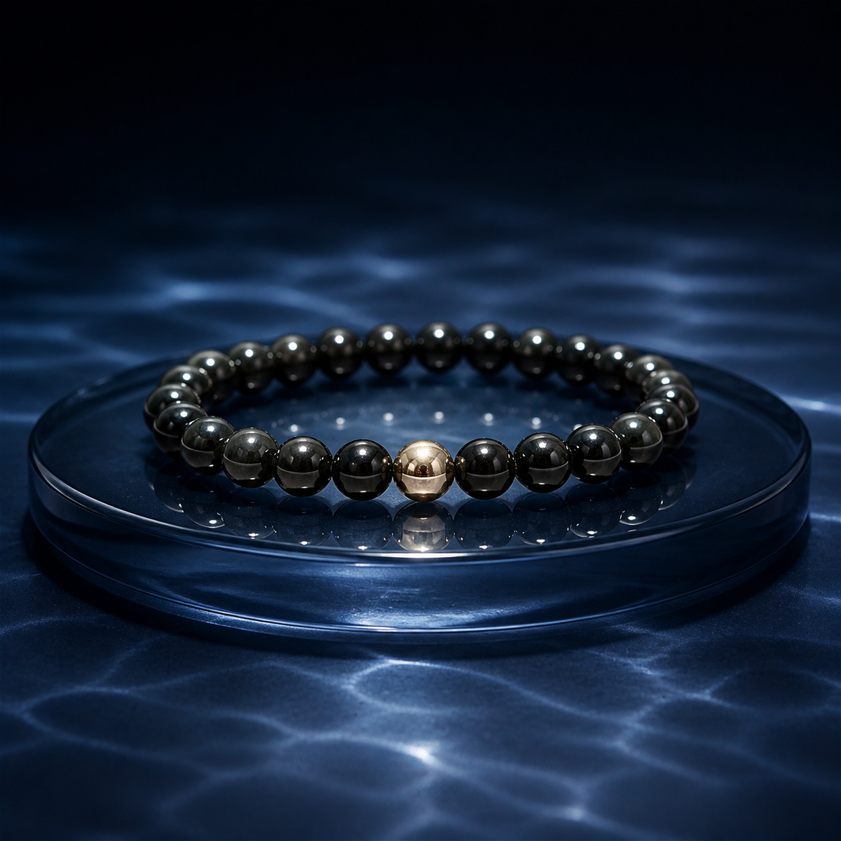 Black Obsidian Bracelet with Golden Hematite Accent – 8 MM