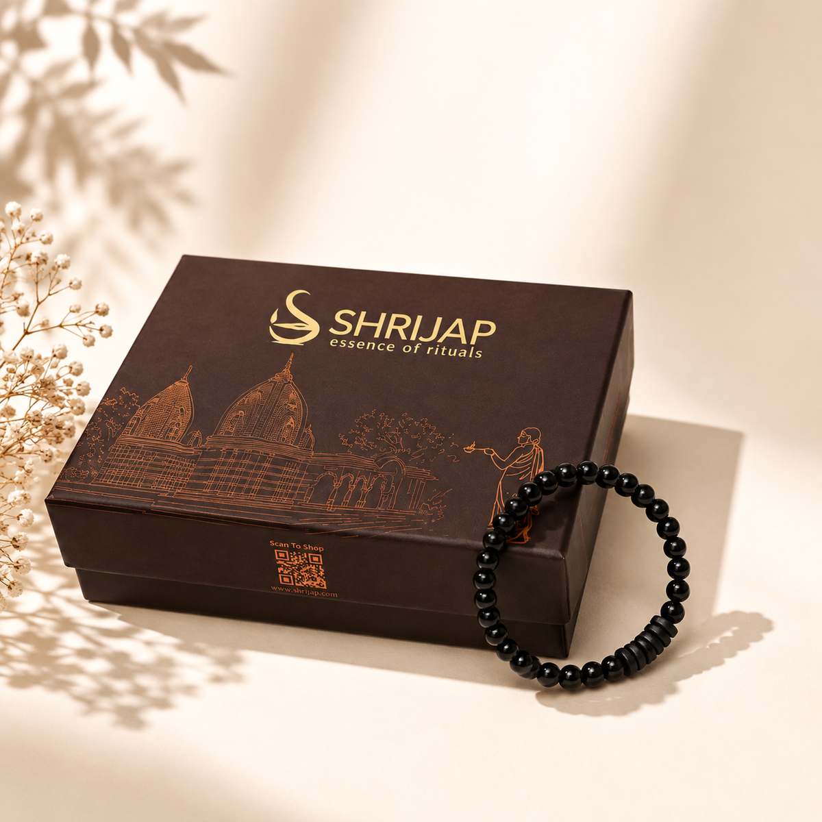 Natural Black Matte Karungali Wood Bracelet with Damru Bead – 6 MM