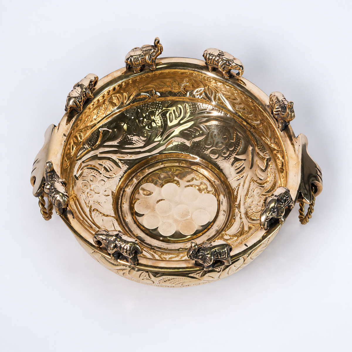 Elephant Embossed Brass Urli Big