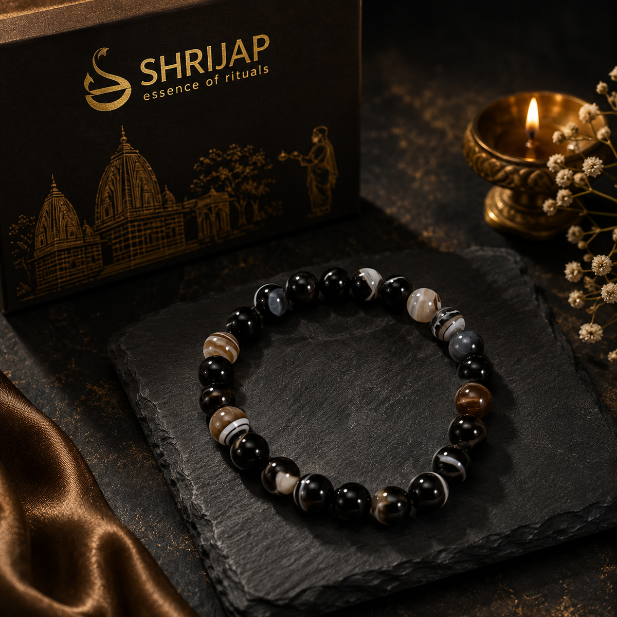 Natural Black Sardonyx Agate Bracelet – Sulemani Hakik – 8 MM