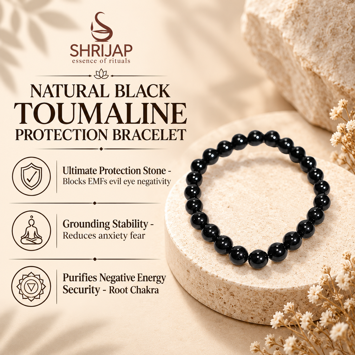 Natural Black Tourmaline Protection Bracelet – 8 MM