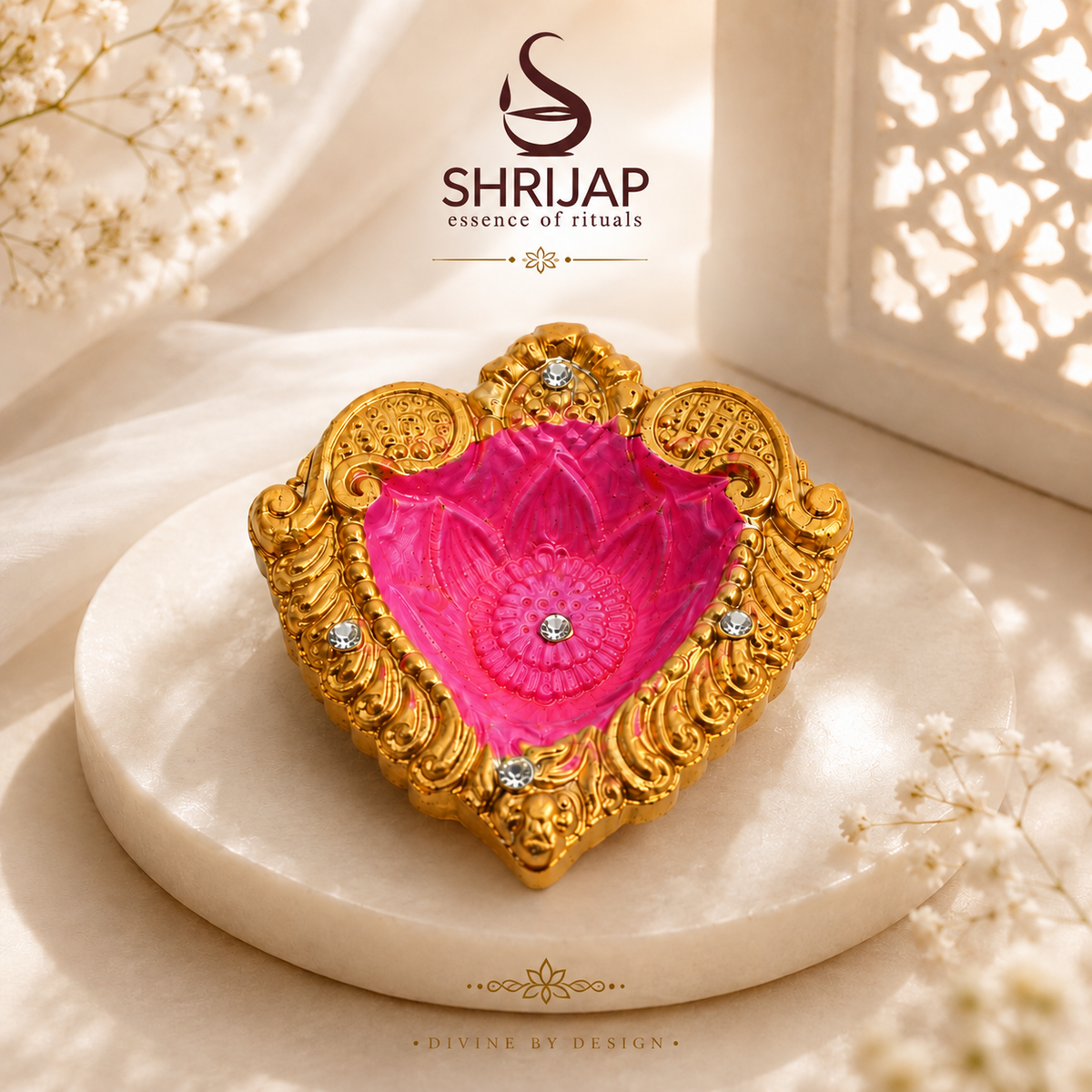 Handpainted Heart Shape Terracotta Diya – Royal