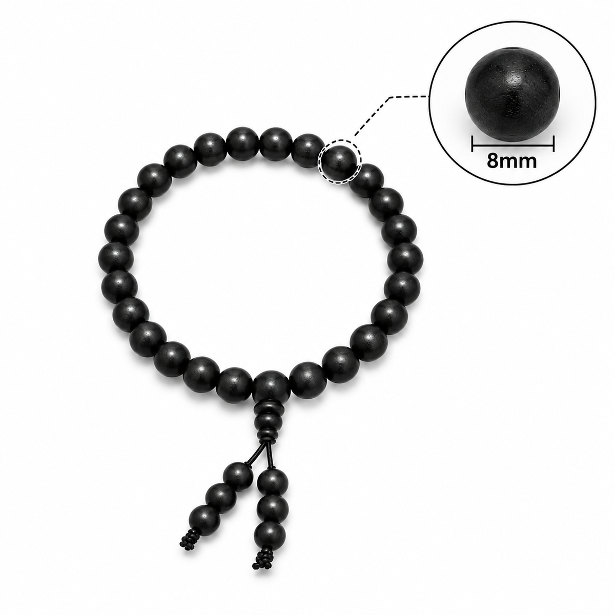 Natural Black Matte Karungali Wood Bracelet with Latkan – 8 MM
