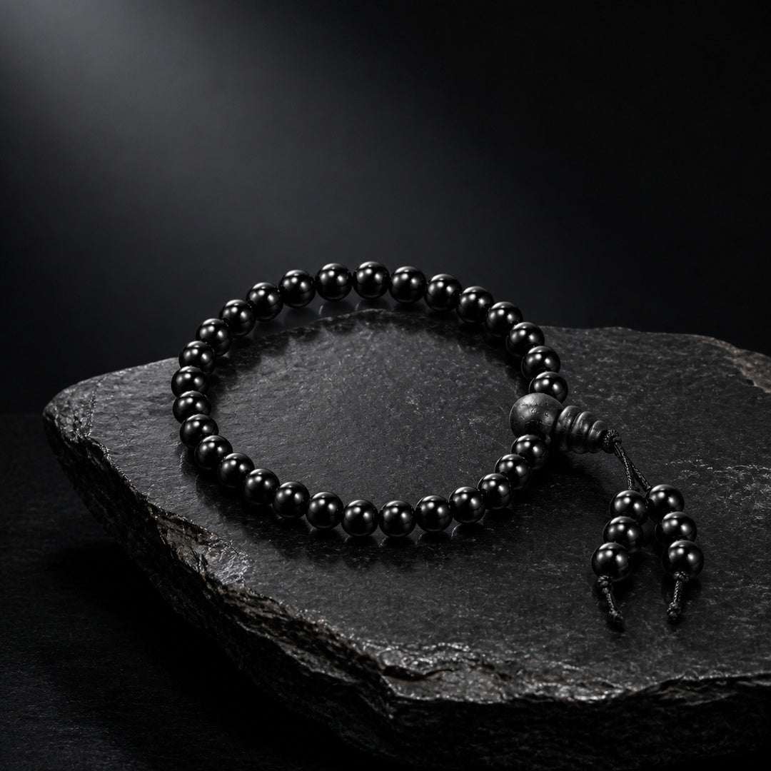 Natural Black Matte Karungali Wood Bracelet with Latkan – 6 MM