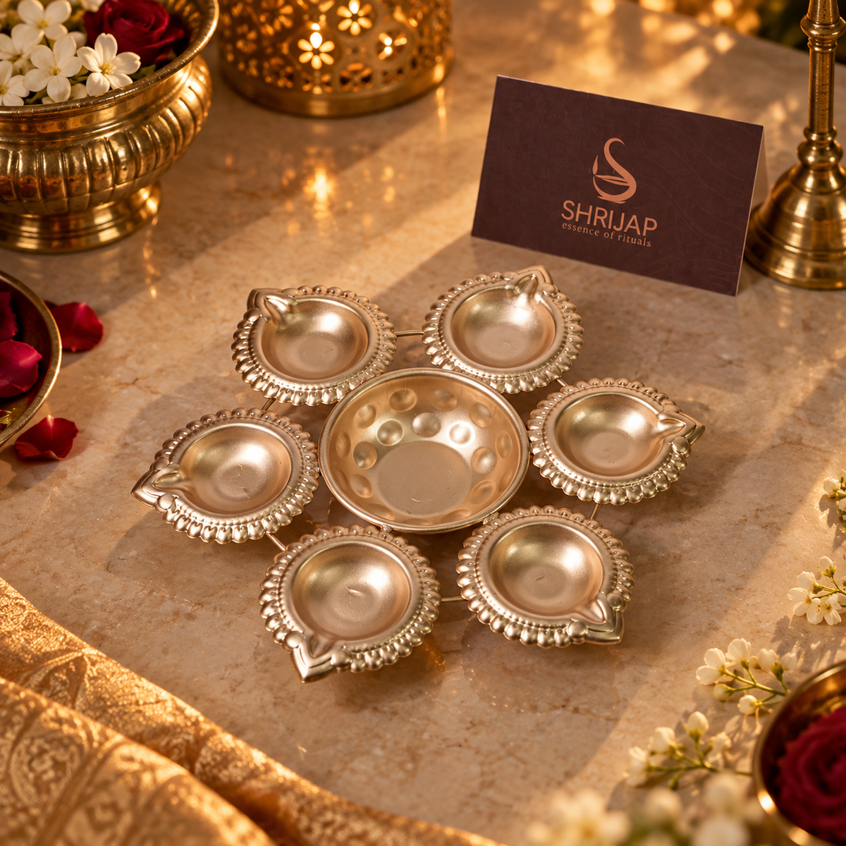 6 Diya Flower Urli With Center Bowl