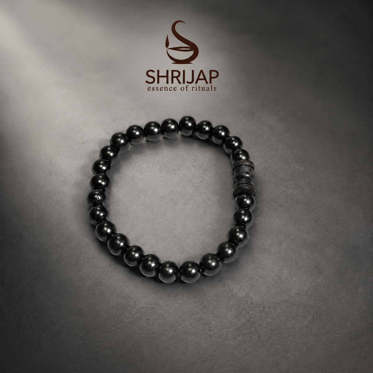 Natural Black Matte Karungali Wood Bracelet with Damru Bead – 8 MM