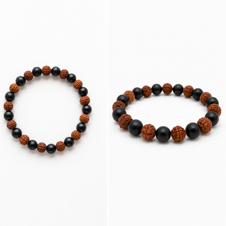 Natural Rudraksha with Karungali Wood Bracelet – 8 MM