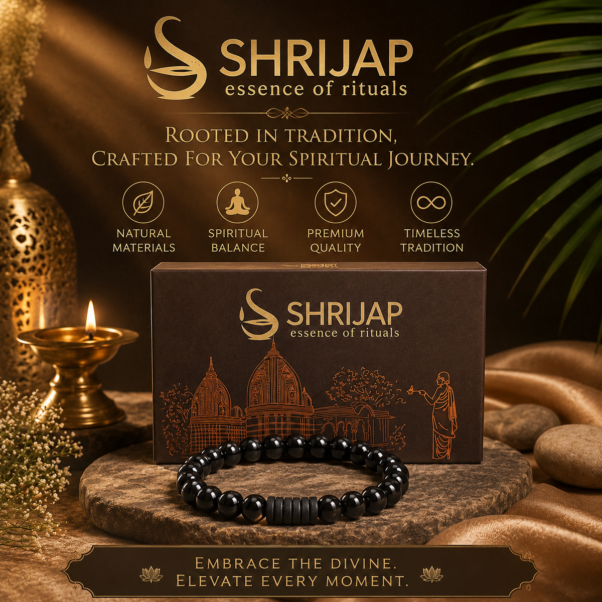 Natural Black Matte Karungali Wood Bracelet with Damru Bead – 6 MM