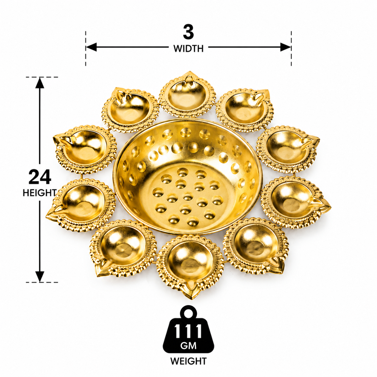 10 Diya Flower Urli With Center Bowl
