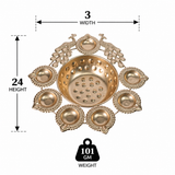 Peacock 7 Diya Flower Urli With Center Bowl