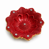 Handpainted Sunflower Carved Terracotta Diya – Royal