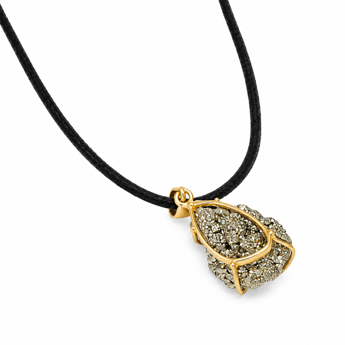 Raw Natural Pyrite Druzy Pendant – Gold Finish Wire Wrap
