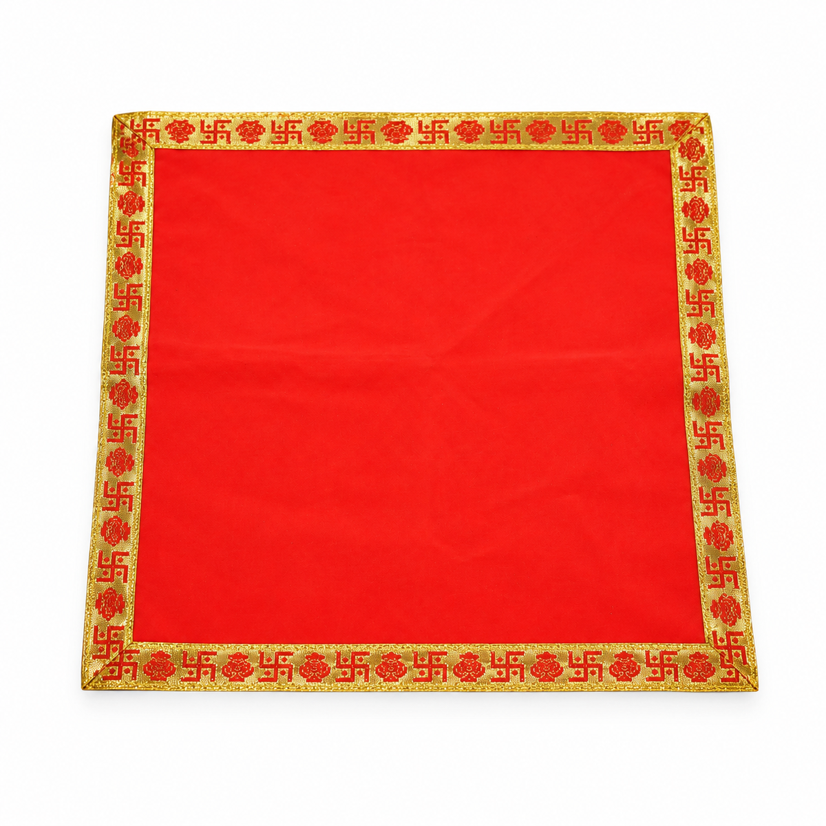 Red Velvet Puja Aasan with Golden Border – 18x18 Inch