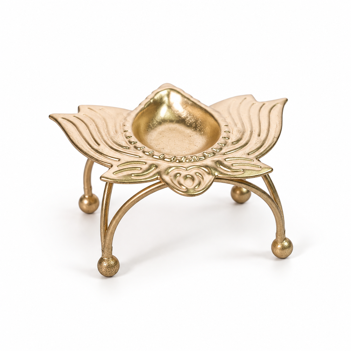 Tripod Lotus Brass Diya