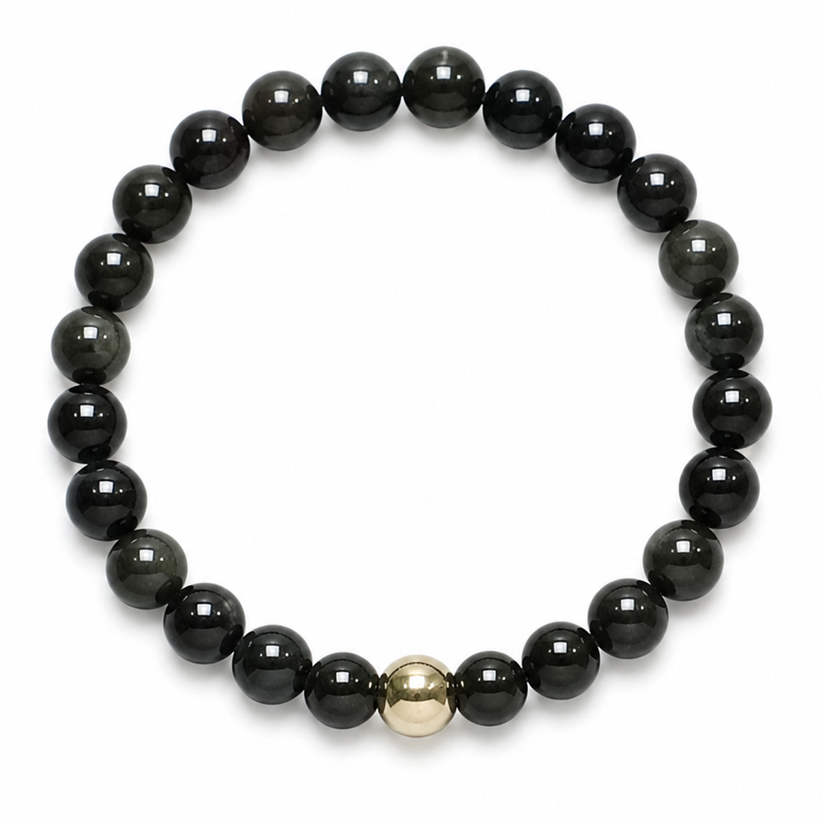 Black Obsidian Bracelet with Golden Hematite Accent – 8 MM