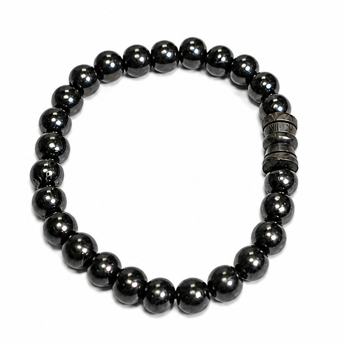 Natural Black Matte Karungali Wood Bracelet with Damru Bead – 8 MM