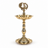 7 Inch Brass Peacock Lotus Diya On Stand