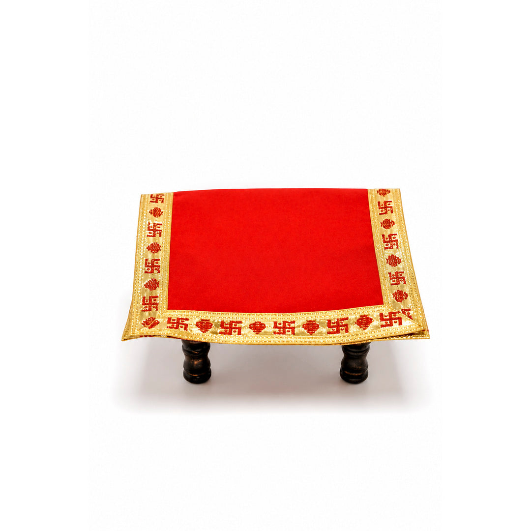 Red Velvet Puja Aasan with Golden Border – 10x15 Inch