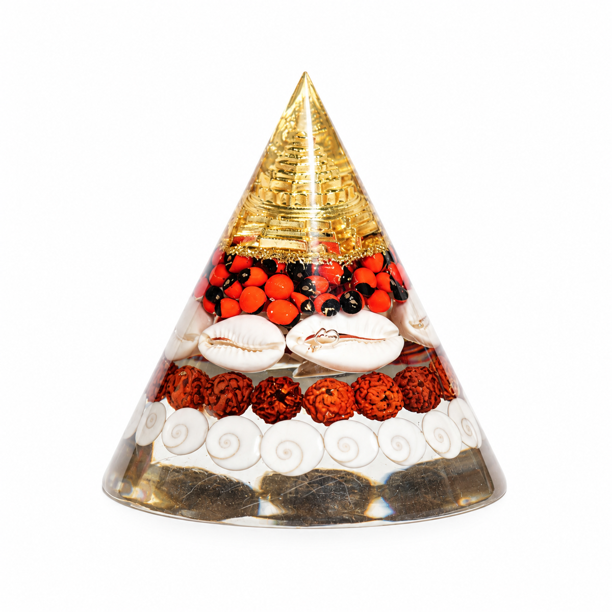 Dhanyog Gold Lakshmi Protection Cone – Gomti Chakra Rudraksha Red Gunja