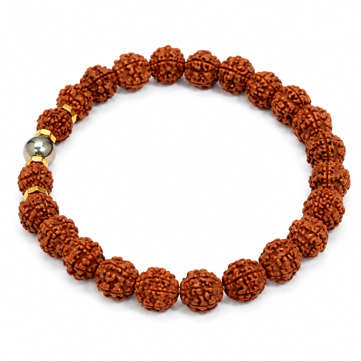 Natural 5 Mukhi Rudraksha Pyrite Guru Bead Bracelet – 8 MM