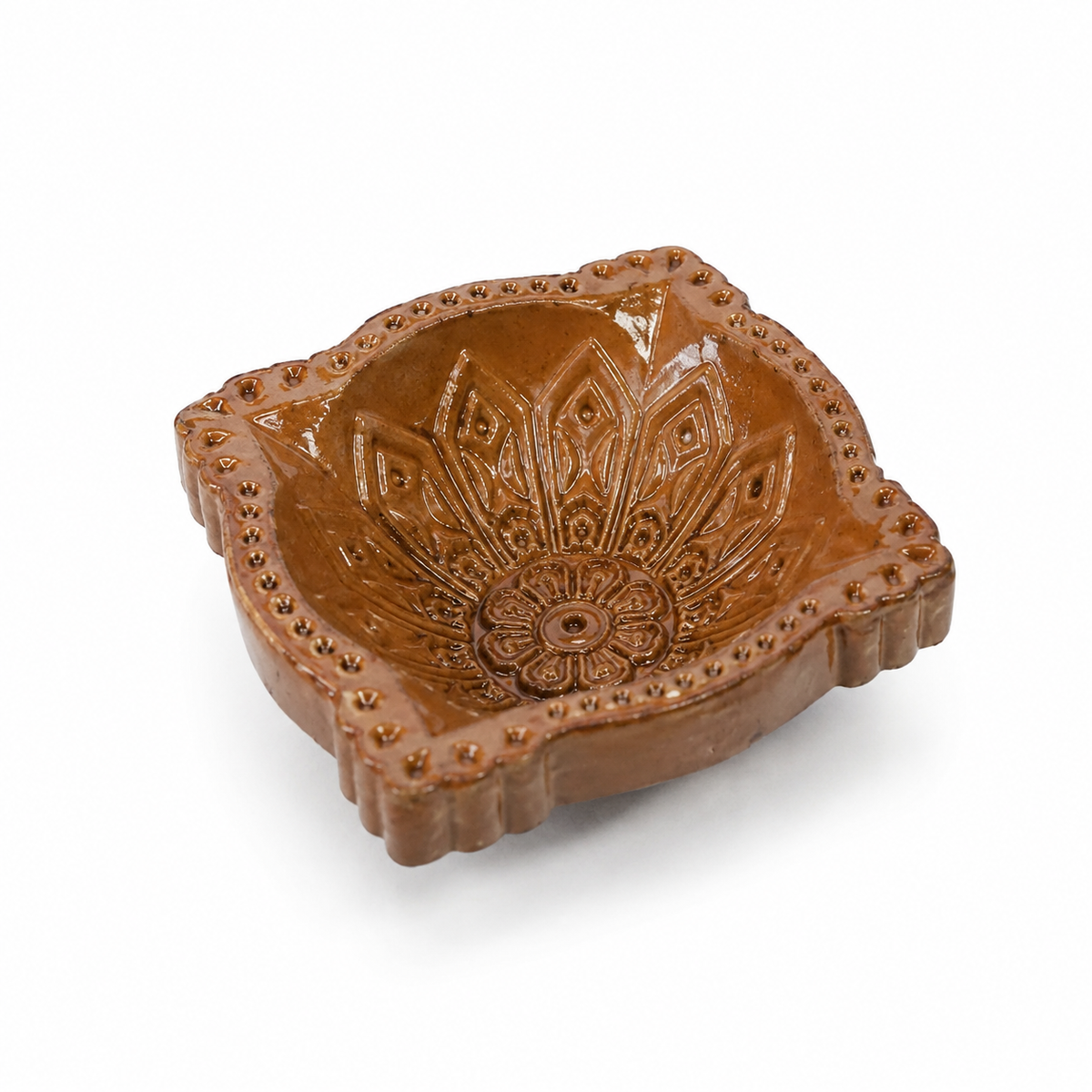 Mandala Square Terracotta Diya – Classic
