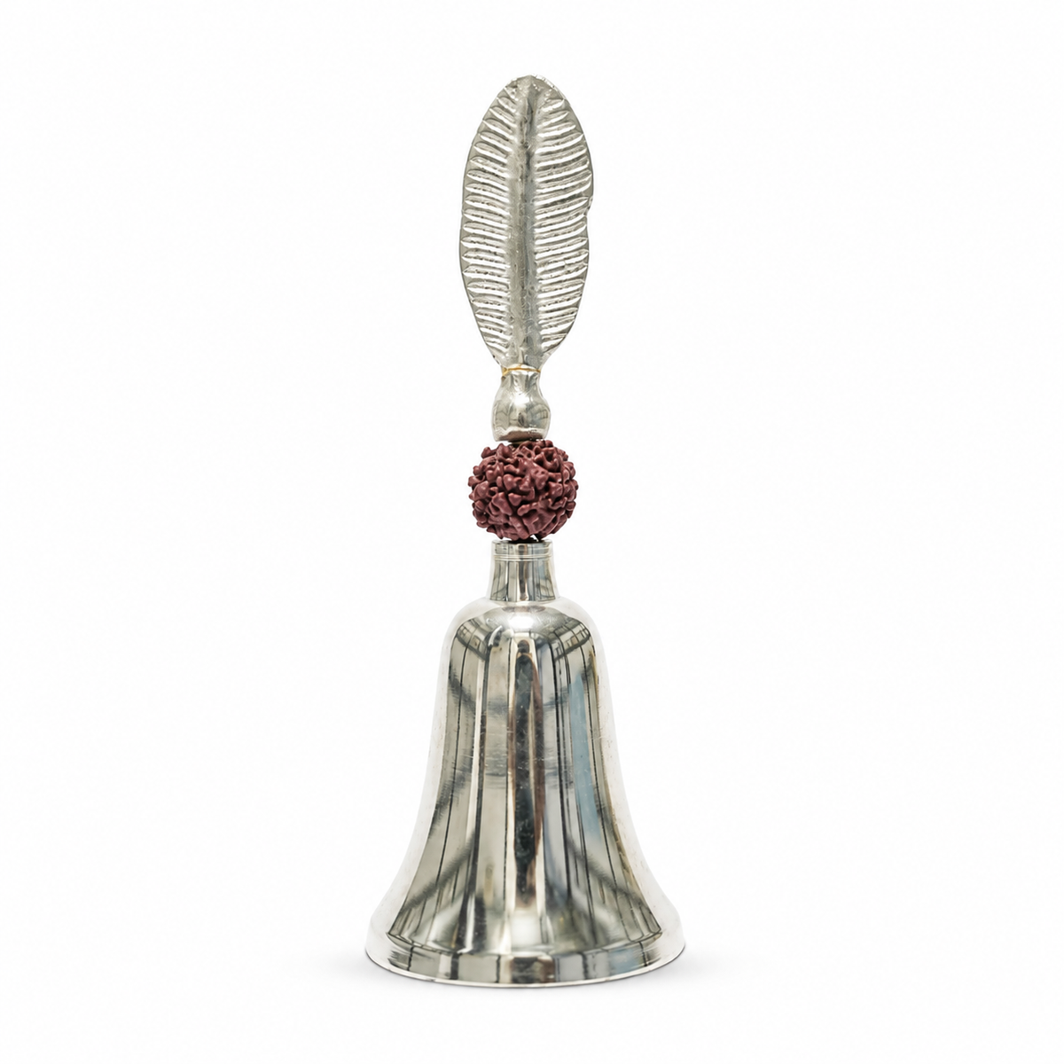 Rudraksha Leaf Handle Puja Bell German Silver With Velvet Box
