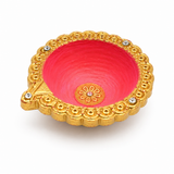 Handpainted Border Carved Terracotta Diya – Royal