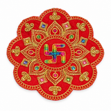 Velvet Swastik Puja Aasan with Jari Work – 7x7 Inch