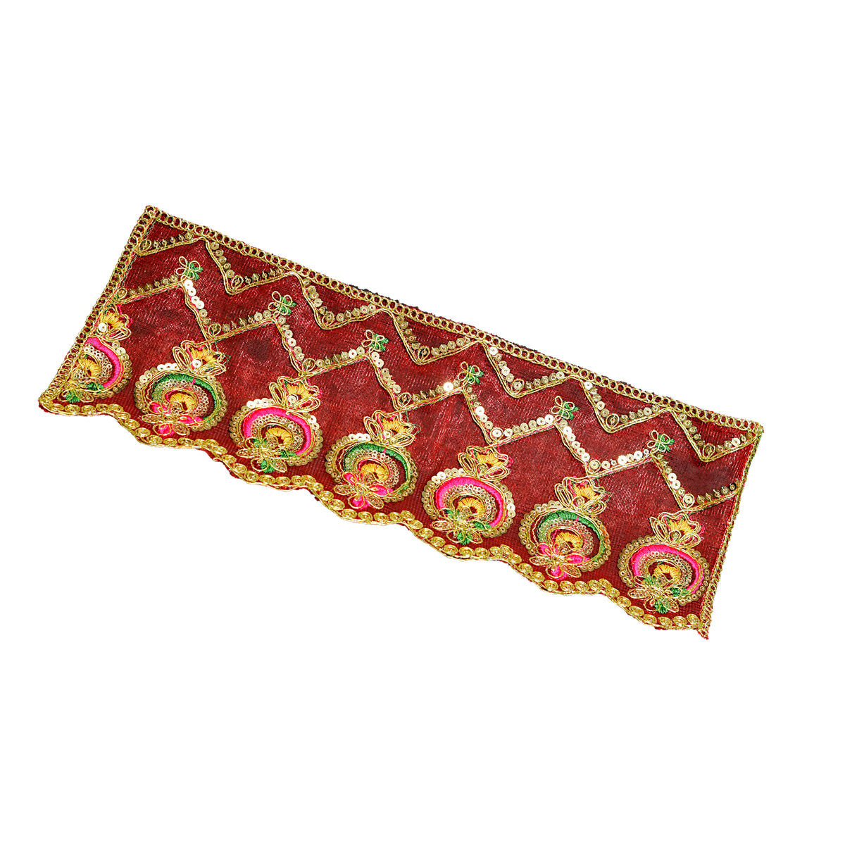 Royal Red Golden Jari Embroidered Chunri – 6x15 Inch