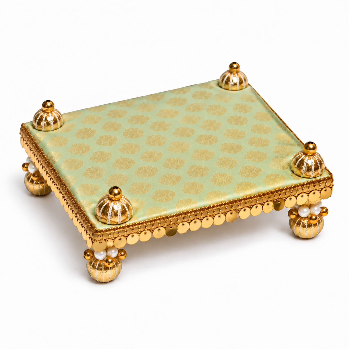 Pista Green with Golden Butti Gota Border Bed – 7x10 Inch